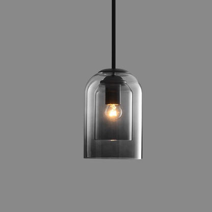 Dual-Layer Glass Pendant Light 6 in Smoke Gray E27 Socket Hanging Lamp Adjustable 59 in Cord for Dining Table Kitchen Island Ceiling Fixture