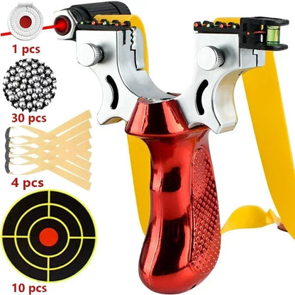 Laser-Guided Outdoor Slingshot with Textured Grip & Bubble Level for Target Practice & Recreation