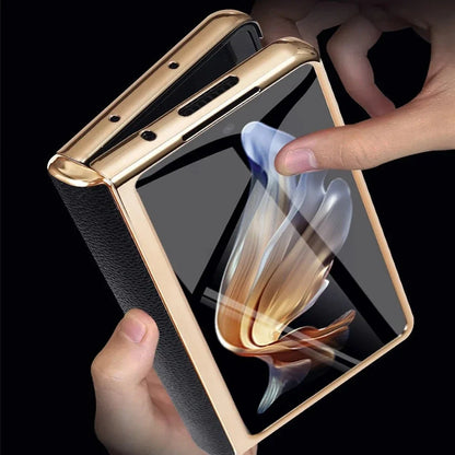Genuine Leather Foldable Phone Case for Galaxy Z Fold 3/4/5/6/7/8 – Kickstand or Finger Loop Options – Full Protection Design