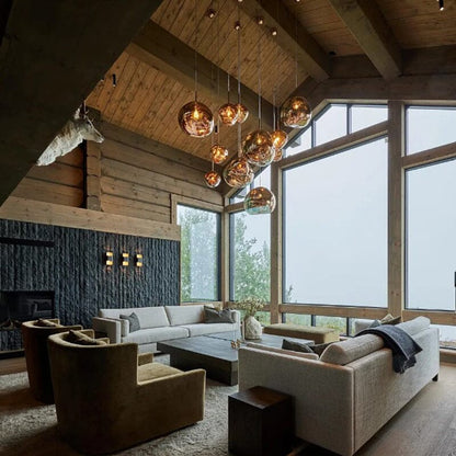 Reflective Globe Hanging Light Fixture Adjustable Height E27 Socket for Kitchens Dining Rooms | Modern Orb Ceiling Lamp Chrome Gold Glass