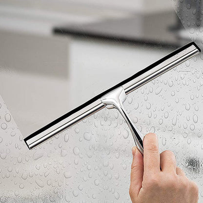 Stainless Steel Shower Squeegee for Glass Doors – Non-Slip Handle, Streak-Free Bathroom Cleaning Tool with Suction Cup Hook for Tile