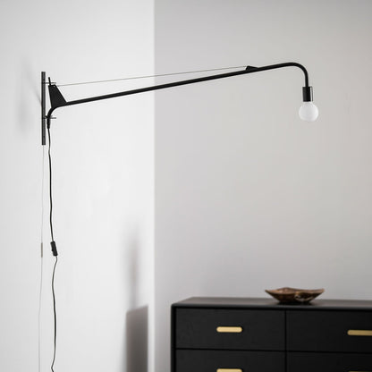 Adjustable Swing Arm Wall Sconce Black Iron 43 in Reach Modern Task Light for Office Living Room Bedroom Workspace Reading Ambient Lighting