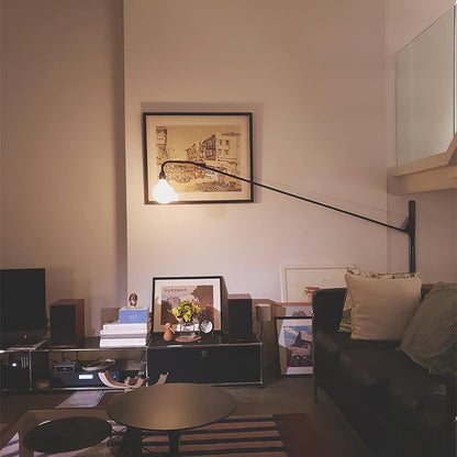 Adjustable Swing Arm Wall Sconce Black Iron 43 in Reach Modern Task Light for Office Living Room Bedroom Workspace Reading Ambient Lighting