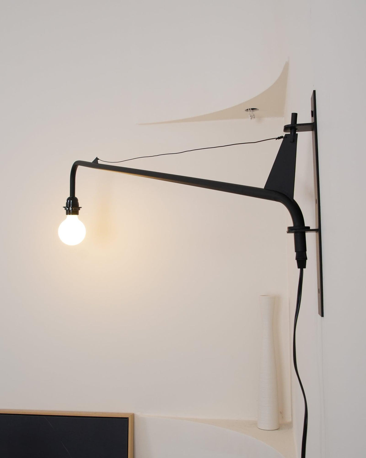 Adjustable Swing Arm Wall Sconce Black Iron 43 in Reach Modern Task Light for Office Living Room Bedroom Workspace Reading Ambient Lighting