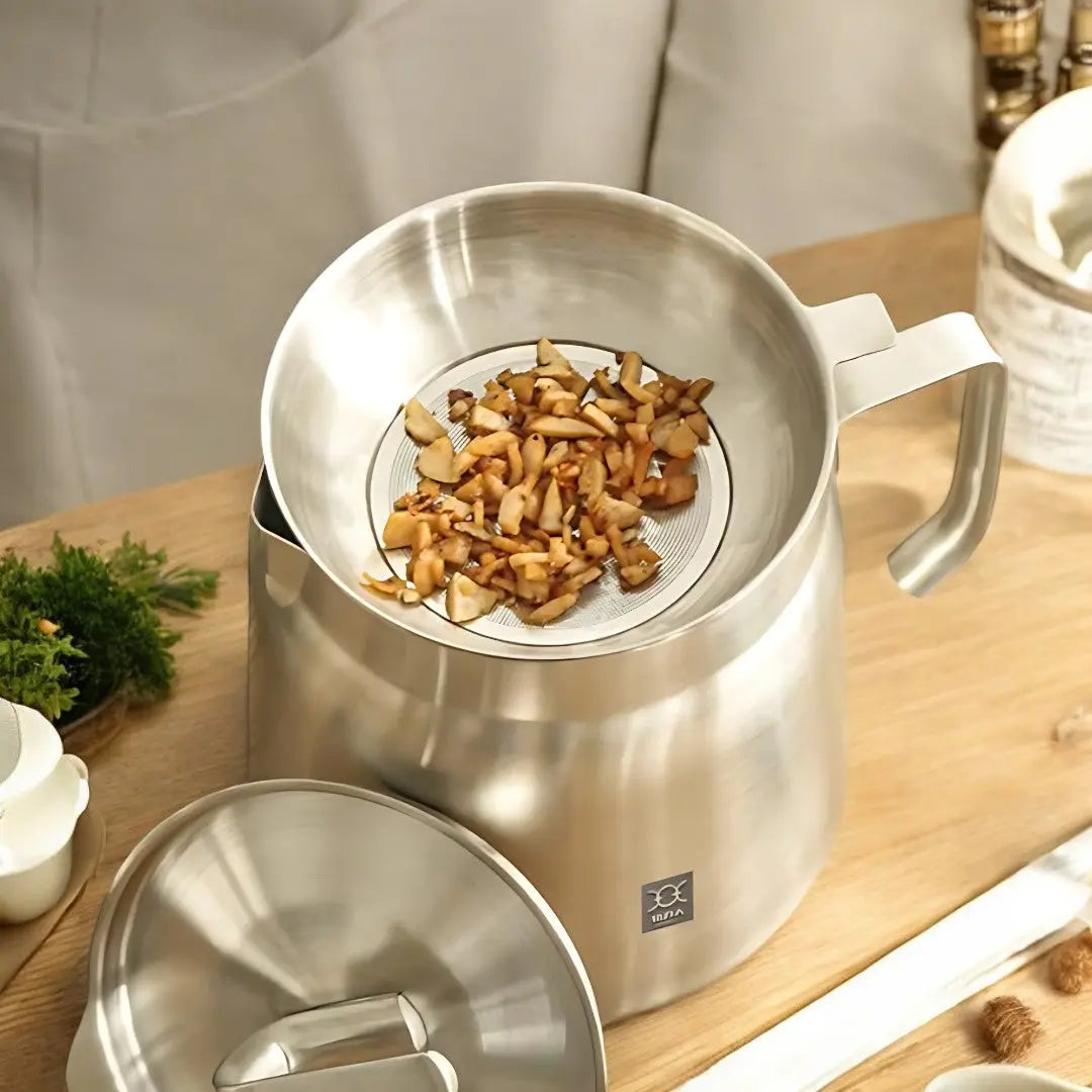 Stainless Steel Frying Pot with Integrated Oil Filter Sieve and Storage Container for Crispy Homemade Fried Foods Kitchen Cookware