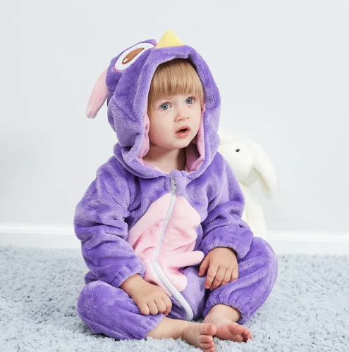 Mameluco con capucha y cierre para bebé con diseño de disfraz de animal para niños y niñas | Pijama tipo loungewear de suave mezcla de algodón y poliéster para bebés de 0-
