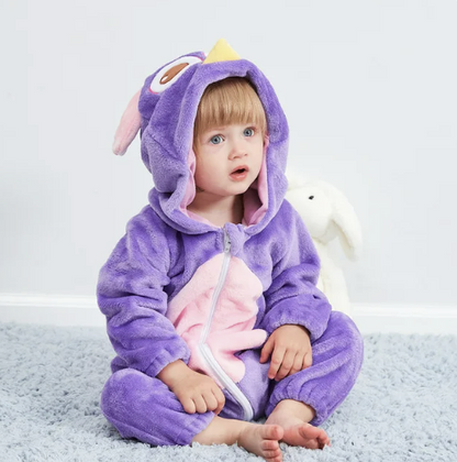 Mameluco con capucha y cierre para bebé con diseño de disfraz de animal para niños y niñas | Pijama tipo loungewear de suave mezcla de algodón y poliéster para bebés de 0-