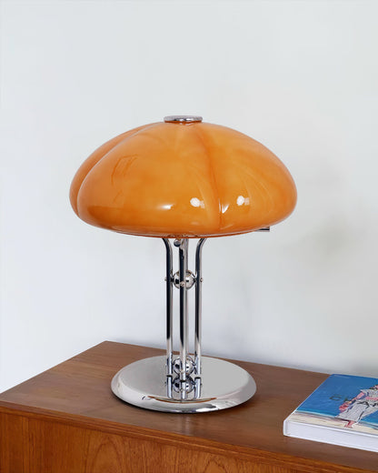 Retro Glass Globe Lamp Orange Accent Light with Push Switch for Bedroom Office Desk Nightstand Mid-Century Modern LED Tabletop Fixture