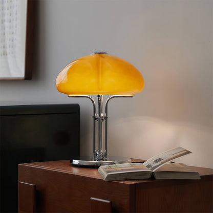 Retro Glass Globe Lamp Orange Accent Light with Push Switch for Bedroom Office Desk Nightstand Mid-Century Modern LED Tabletop Fixture