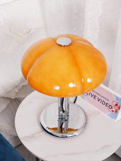 Retro Glass Globe Lamp Orange Accent Light with Push Switch for Bedroom Office Desk Nightstand Mid-Century Modern LED Tabletop Fixture