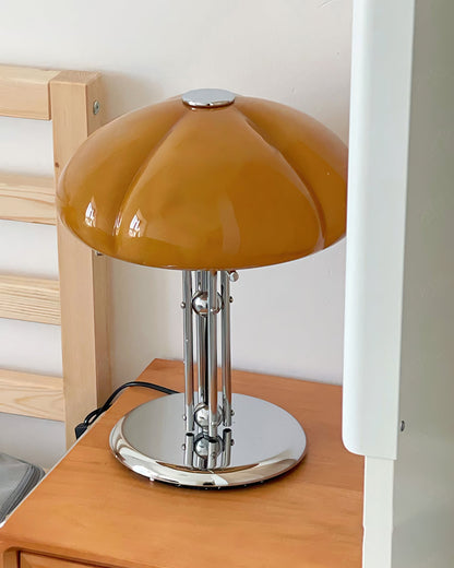Retro Glass Globe Lamp Orange Accent Light with Push Switch for Bedroom Office Desk Nightstand Mid-Century Modern LED Tabletop Fixture