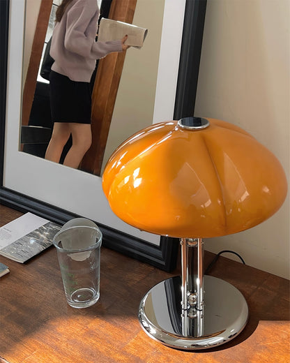 Retro Glass Globe Lamp Orange Accent Light with Push Switch for Bedroom Office Desk Nightstand Mid-Century Modern LED Tabletop Fixture