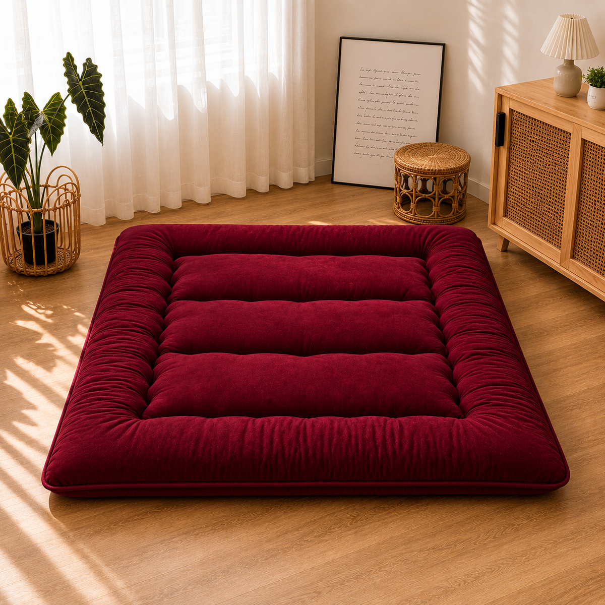 Foldable Floor Mattress 4-Inch Thick Quilted Sleeping Pad Roll-Up Guest Bed Tatami-Style Mat for Bedroom Dorm Meditation Adults Kids