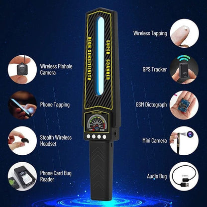 RF Bug Detector | Portable Multi-Detection Scanner with LED Lens Scanner | GPS & Spy Camera Detection for Enhanced Privacy