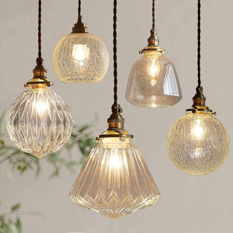 Glass Drop Pendant Light 6 in Clear Crystal Shade E27 Socket Kitchen Island Dining Table Overhead Fixture Scandinavian Minimalist Style for