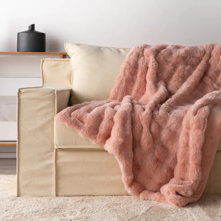 Plush Faux Rabbit Fur Throw Blanket – Double-Layered, Ultra-Soft & Lightweight for Couch, Bed & Travel