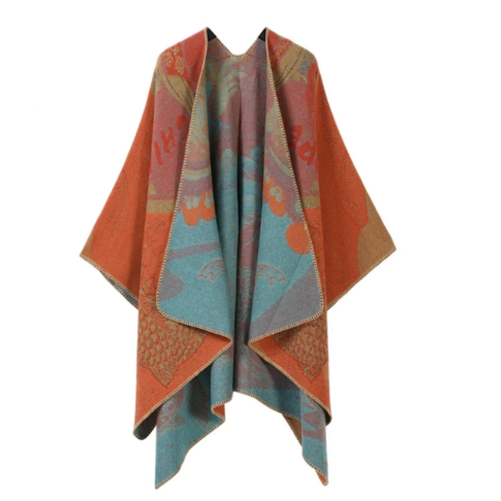 Radiant Poncho - Reversible Faux Cashmere, Oversized for Women