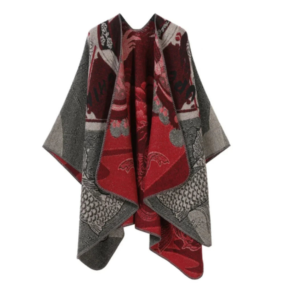 Radiant Poncho - Reversible Faux Cashmere, Oversized for Women