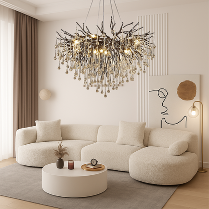 Adjustable Crystal Chandelier Fixture LED Hanging Light 24-47 Inch Diameter Modern Aluminum Suspended Lamp for Dining Tables High Ceilings