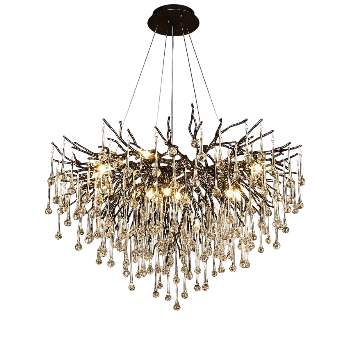 Adjustable Crystal Chandelier Fixture LED Hanging Light 24-47 Inch Diameter Modern Aluminum Suspended Lamp for Dining Tables High Ceilings