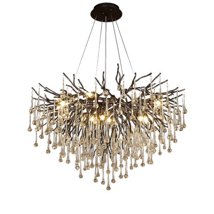 Adjustable Crystal Chandelier Fixture LED Hanging Light 24-47 Inch Diameter Modern Aluminum Suspended Lamp for Dining Tables High Ceilings