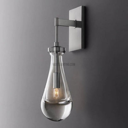 Hand-Blown Glass Wall Sconce with Teardrop Shade – Modern Brass Lighting for Bedroom, Hallway & Living Room