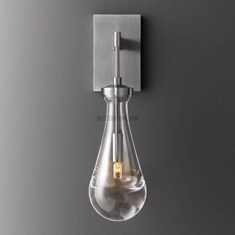 Hand-Blown Glass Wall Sconce with Teardrop Shade – Modern Brass Lighting for Bedroom, Hallway & Living Room