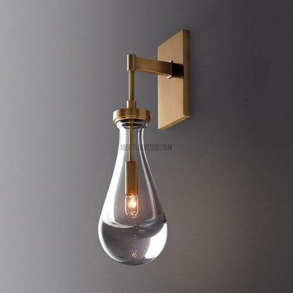 Hand-Blown Glass Wall Sconce with Teardrop Shade – Modern Brass Lighting for Bedroom, Hallway & Living Room