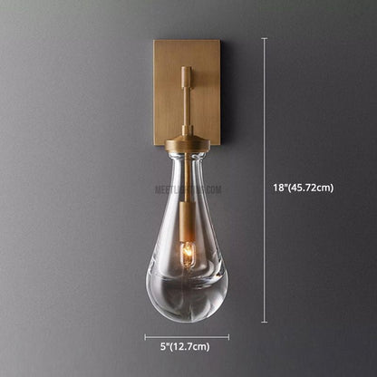 Hand-Blown Glass Wall Sconce with Teardrop Shade – Modern Brass Lighting for Bedroom, Hallway & Living Room