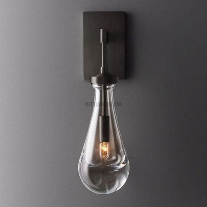 Hand-Blown Glass Wall Sconce with Teardrop Shade – Modern Brass Lighting for Bedroom, Hallway & Living Room