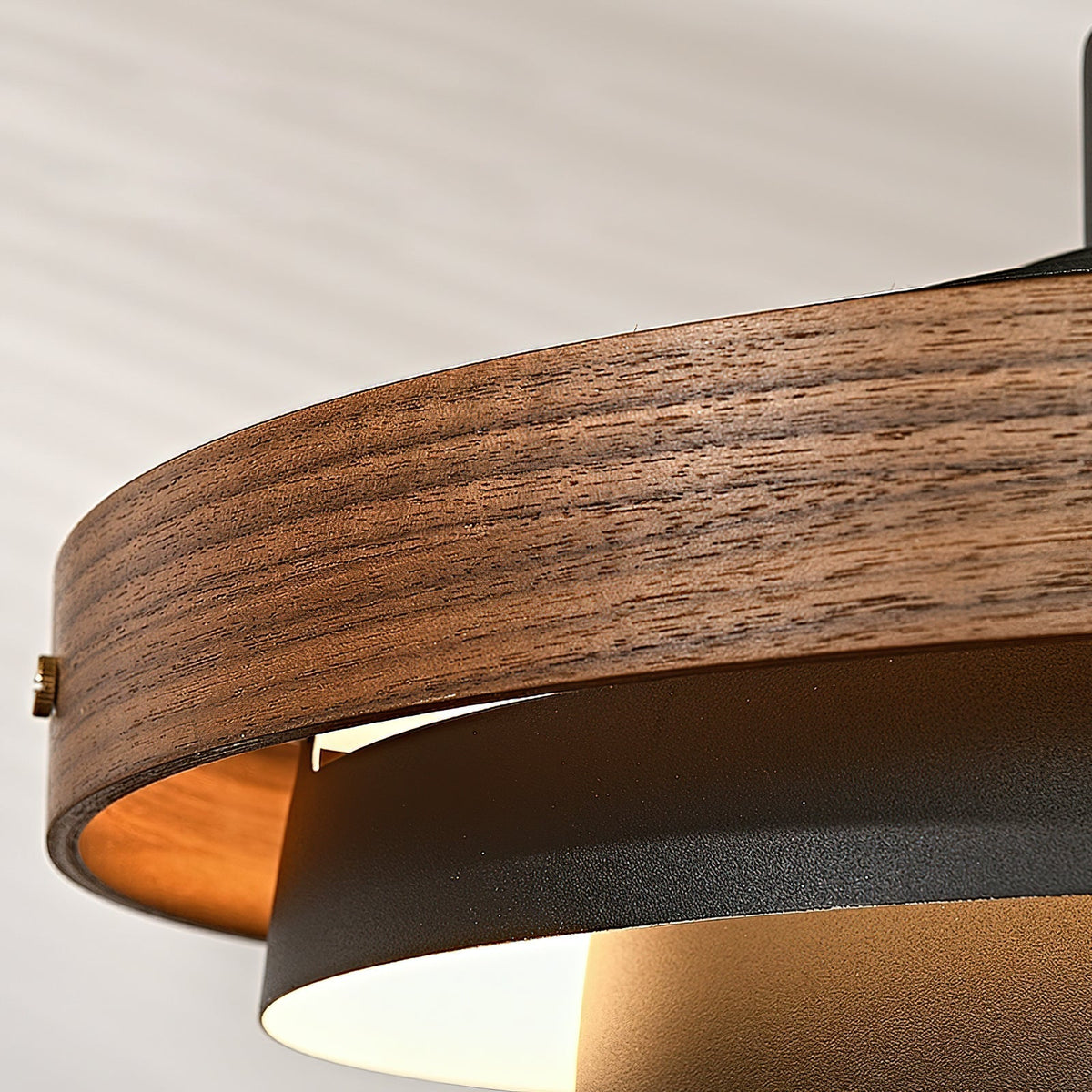 Swing Arm Ceiling Fixture with Layered Wood & Metal Shade – 16 in Diameter – Adjustable for Dining Room Kitchen Island Workspace – E26 Socke