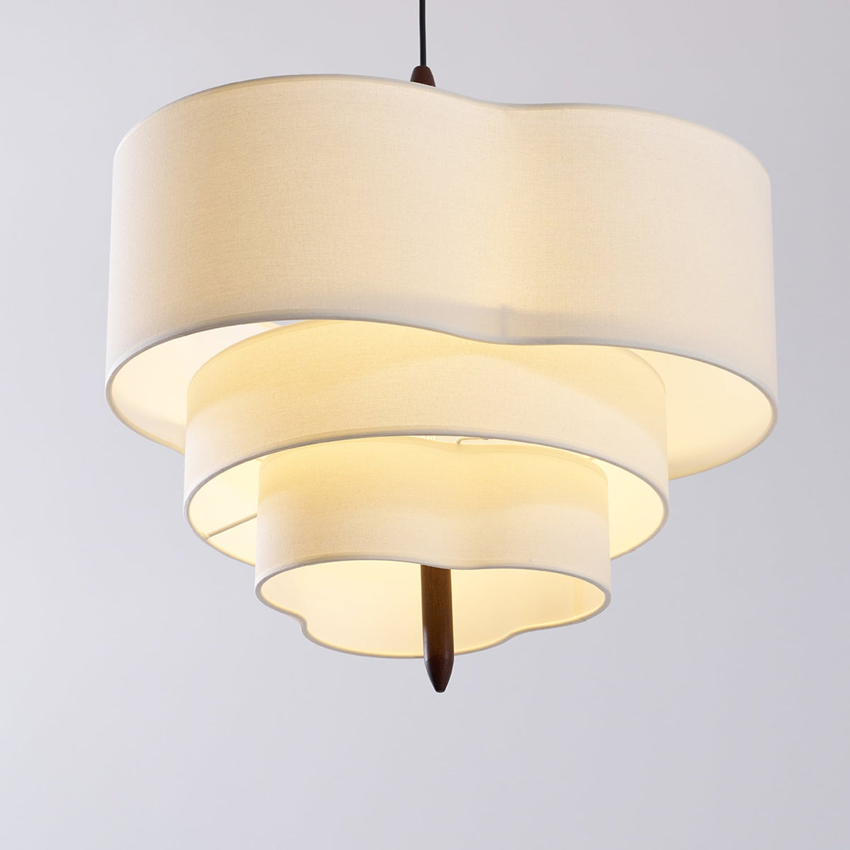 Layered Fabric Chandelier with Wood Accent 3-Light Adjustable Hanging Fixture for Dining Tables & Kitchens Modern Ambient Ceiling Light