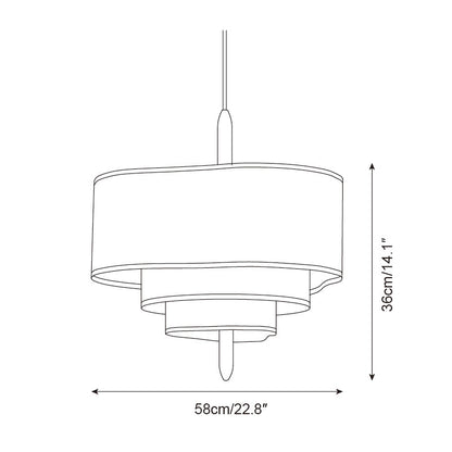 Layered Fabric Chandelier with Wood Accent 3-Light Adjustable Hanging Fixture for Dining Tables & Kitchens Modern Ambient Ceiling Light