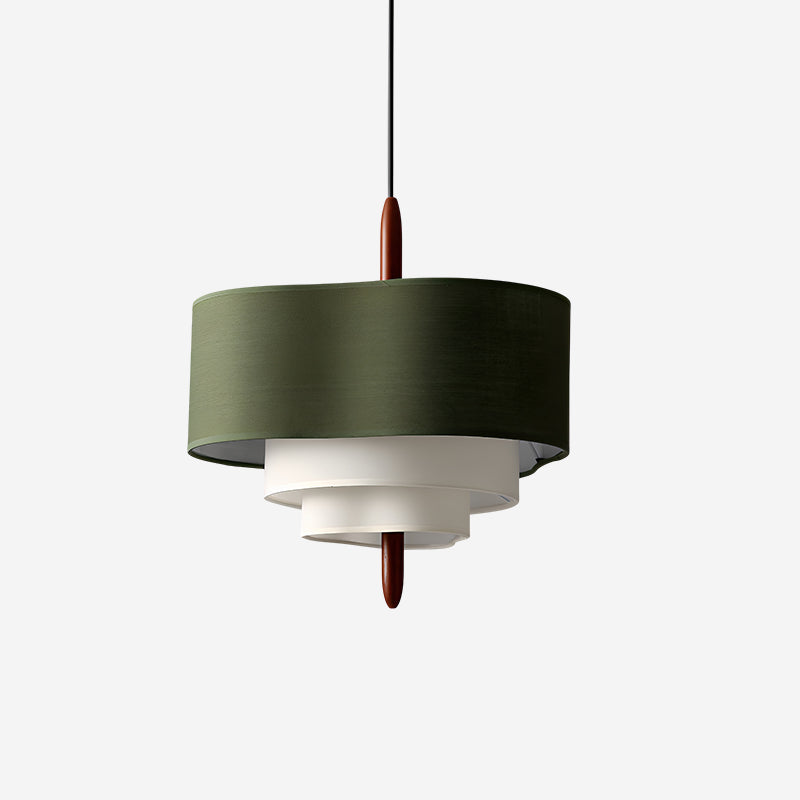Layered Fabric Chandelier with Wood Accent 3-Light Adjustable Hanging Fixture for Dining Tables & Kitchens Modern Ambient Ceiling Light