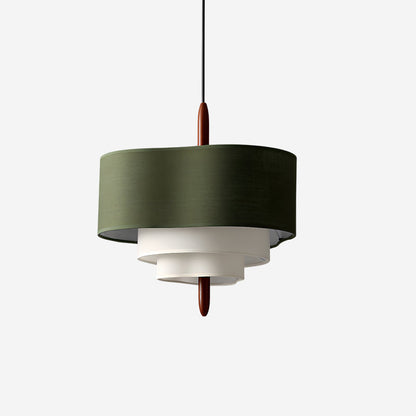 Layered Fabric Chandelier with Wood Accent 3-Light Adjustable Hanging Fixture for Dining Tables & Kitchens Modern Ambient Ceiling Light