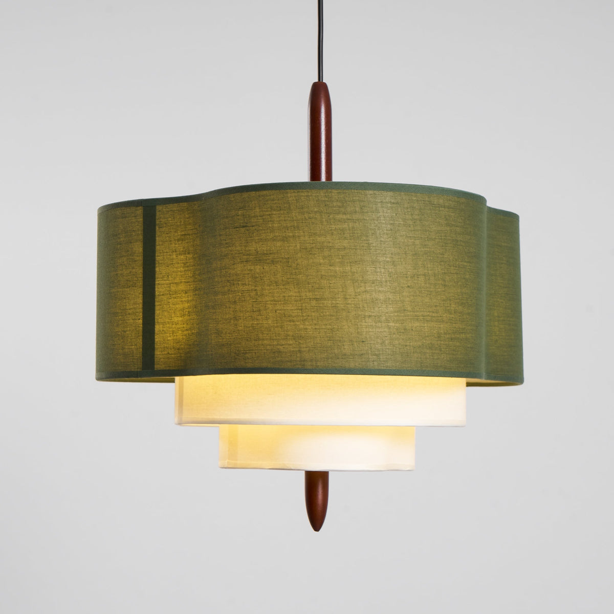 Layered Fabric Chandelier with Wood Accent 3-Light Adjustable Hanging Fixture for Dining Tables & Kitchens Modern Ambient Ceiling Light