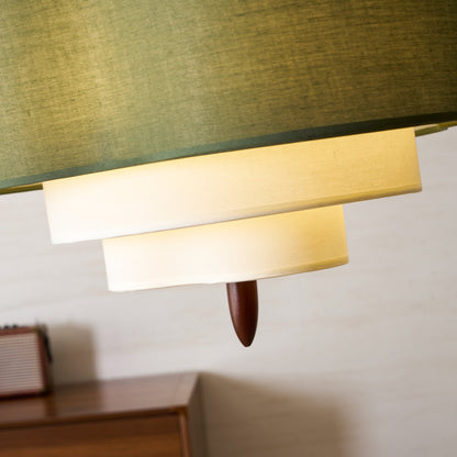 Layered Fabric Chandelier with Wood Accent 3-Light Adjustable Hanging Fixture for Dining Tables & Kitchens Modern Ambient Ceiling Light