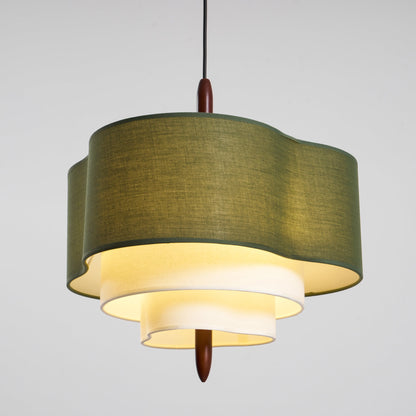 Layered Fabric Chandelier with Wood Accent 3-Light Adjustable Hanging Fixture for Dining Tables & Kitchens Modern Ambient Ceiling Light