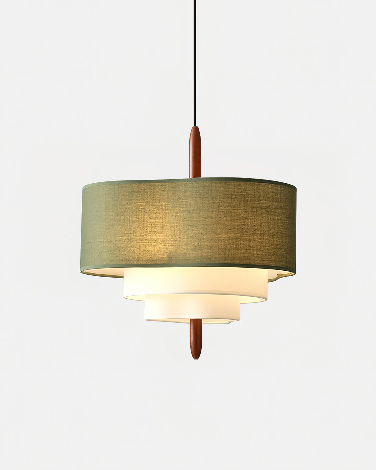 Layered Fabric Chandelier with Wood Accent 3-Light Adjustable Hanging Fixture for Dining Tables & Kitchens Modern Ambient Ceiling Light