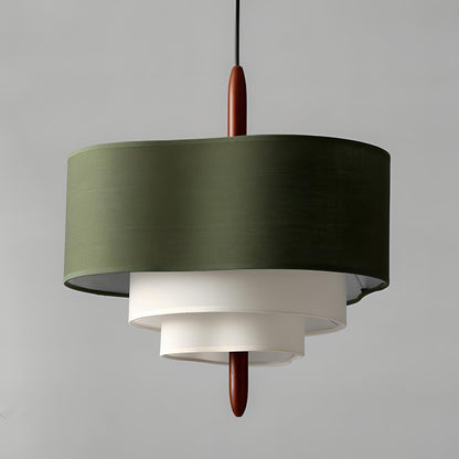 Layered Fabric Chandelier with Wood Accent 3-Light Adjustable Hanging Fixture for Dining Tables & Kitchens Modern Ambient Ceiling Light