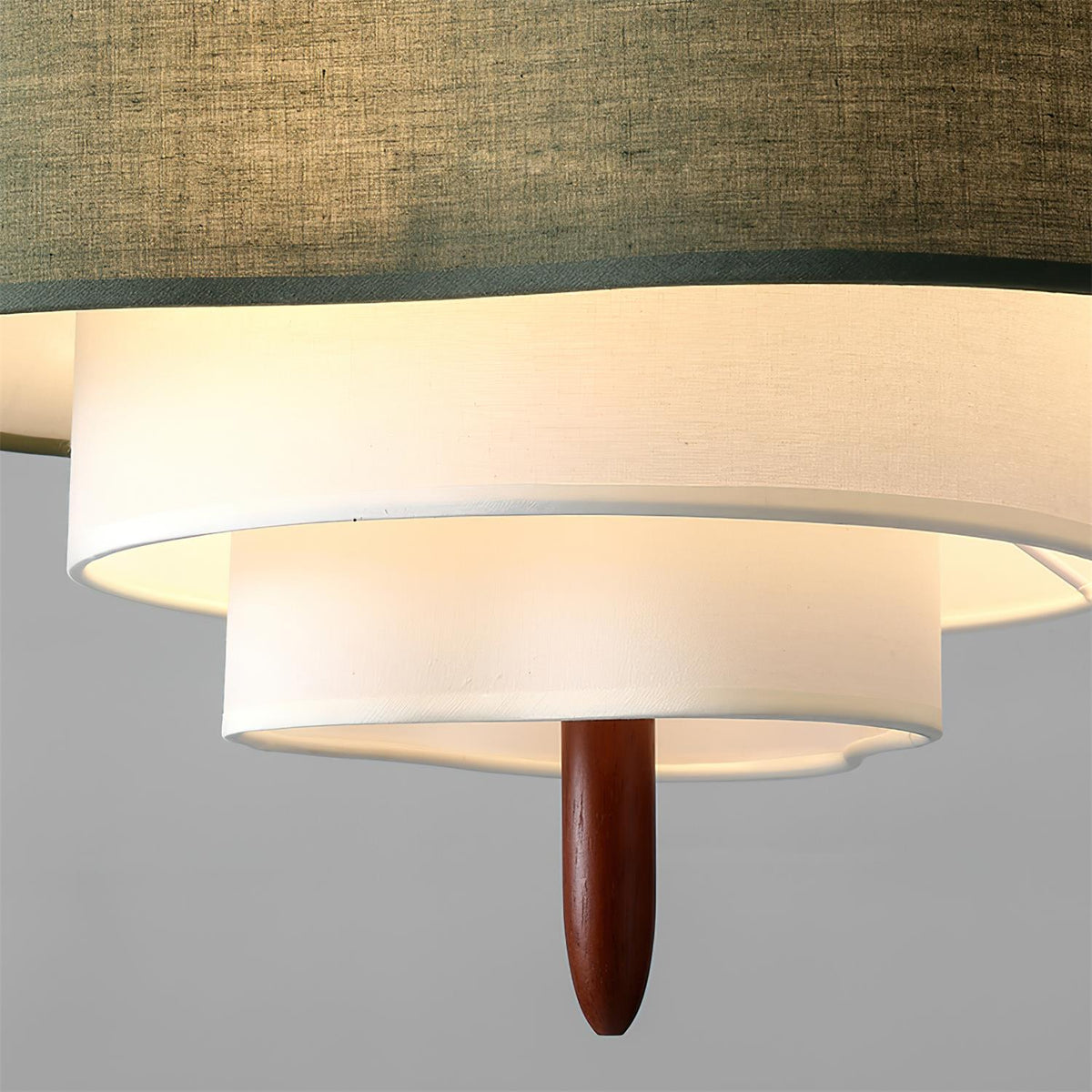Layered Fabric Chandelier with Wood Accent 3-Light Adjustable Hanging Fixture for Dining Tables & Kitchens Modern Ambient Ceiling Light