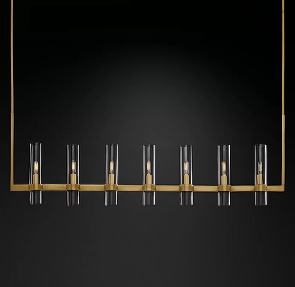 Linear Chandelier with Hand-Blown Glass Shades 59 in – 7-Light Contemporary Metal Fixture for Dining Room & Kitchen