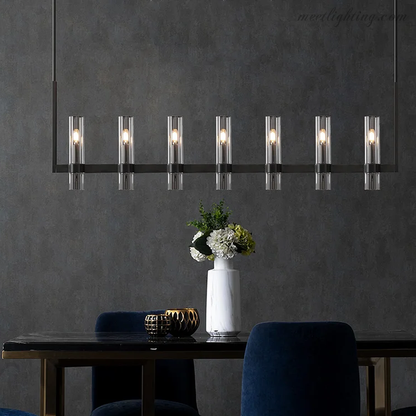 Linear Chandelier with Hand-Blown Glass Shades 59 in – 7-Light Contemporary Metal Fixture for Dining Room & Kitchen