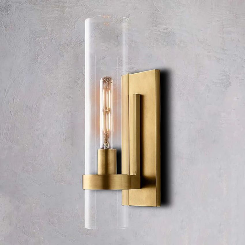 Handblown Glass Wall Sconce with Solid Brass Frame – Elegant Single-Light Fixture for Living Room, Bedroom, Hallway & Entryway Lighting