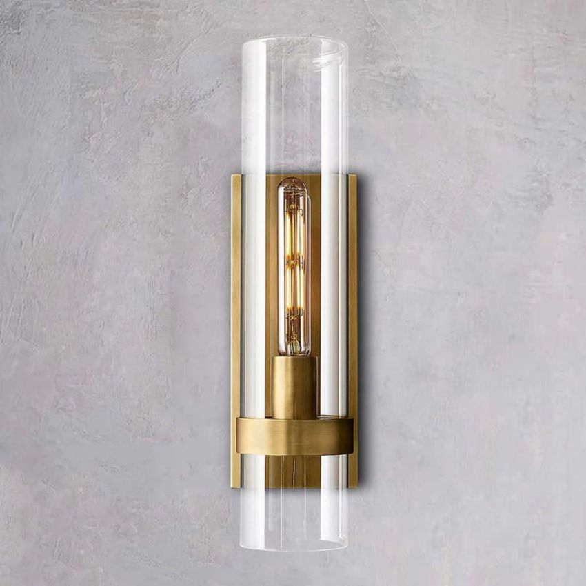 Handblown Glass Wall Sconce with Solid Brass Frame – Elegant Single-Light Fixture for Living Room, Bedroom, Hallway & Entryway Lighting