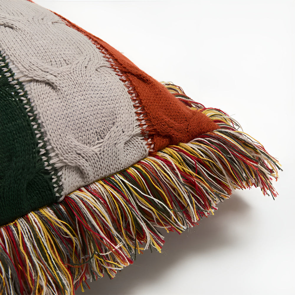 Ravello Knit Cushion - Cotton Wool Blend, Autumn Tones