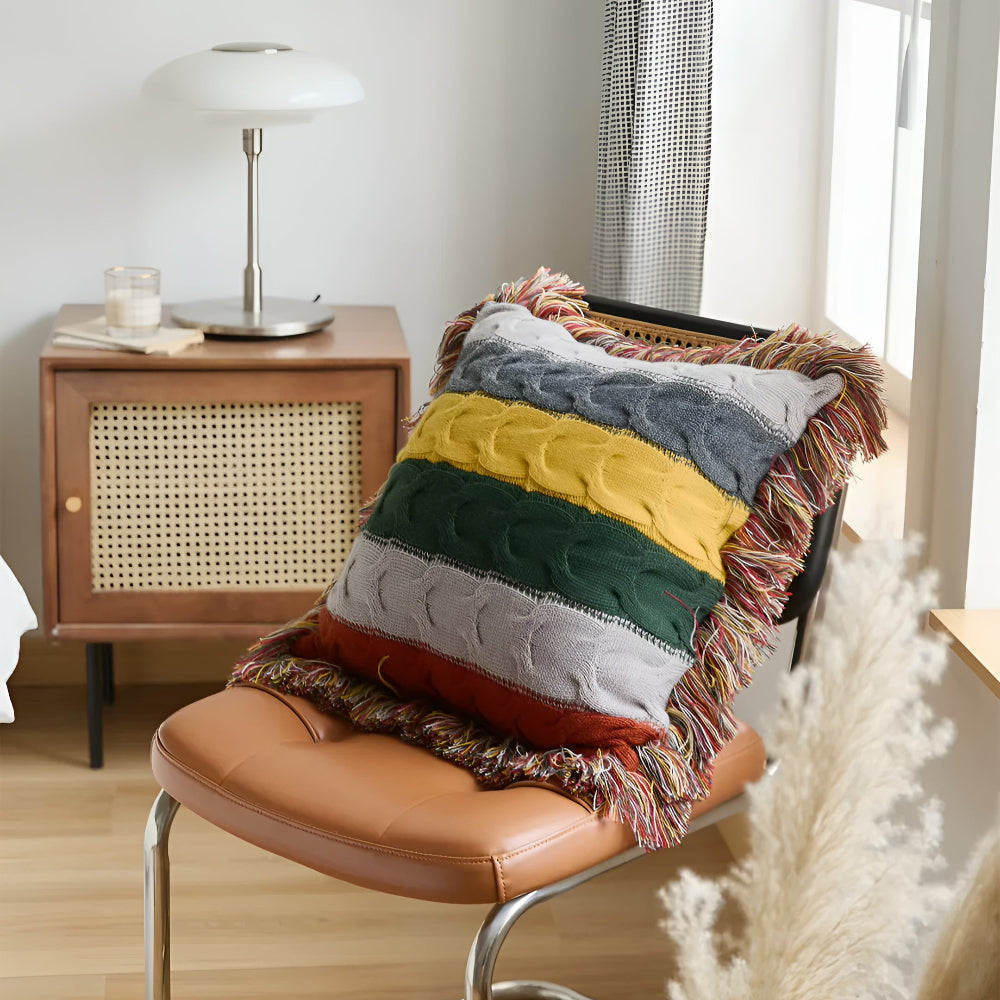 Ravello Knit Cushion - Cotton Wool Blend, Autumn Tones
