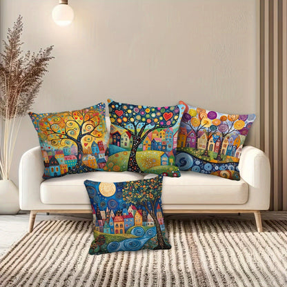 Ravenna Retro Pillowcases - Soft Plush, Vibrant Single-Sided Print Set of 4