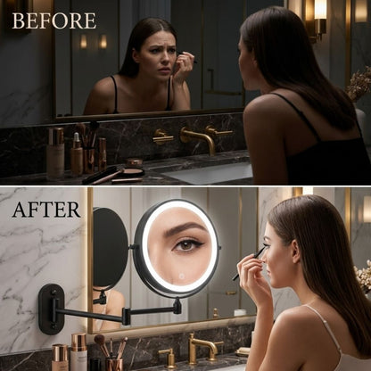 Rechargeable LED Vanity Mirror with 3 Light Tones & 360° Rotation for Flawless Makeup Application