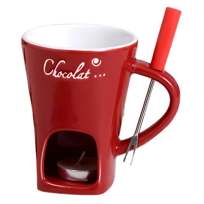 Ceramic Fondue Pot Set with Tea Light Warmer for Chocolate and Cheese – 2-Pack Tabletop Melting Cup with Handle for Parties and Gatherings